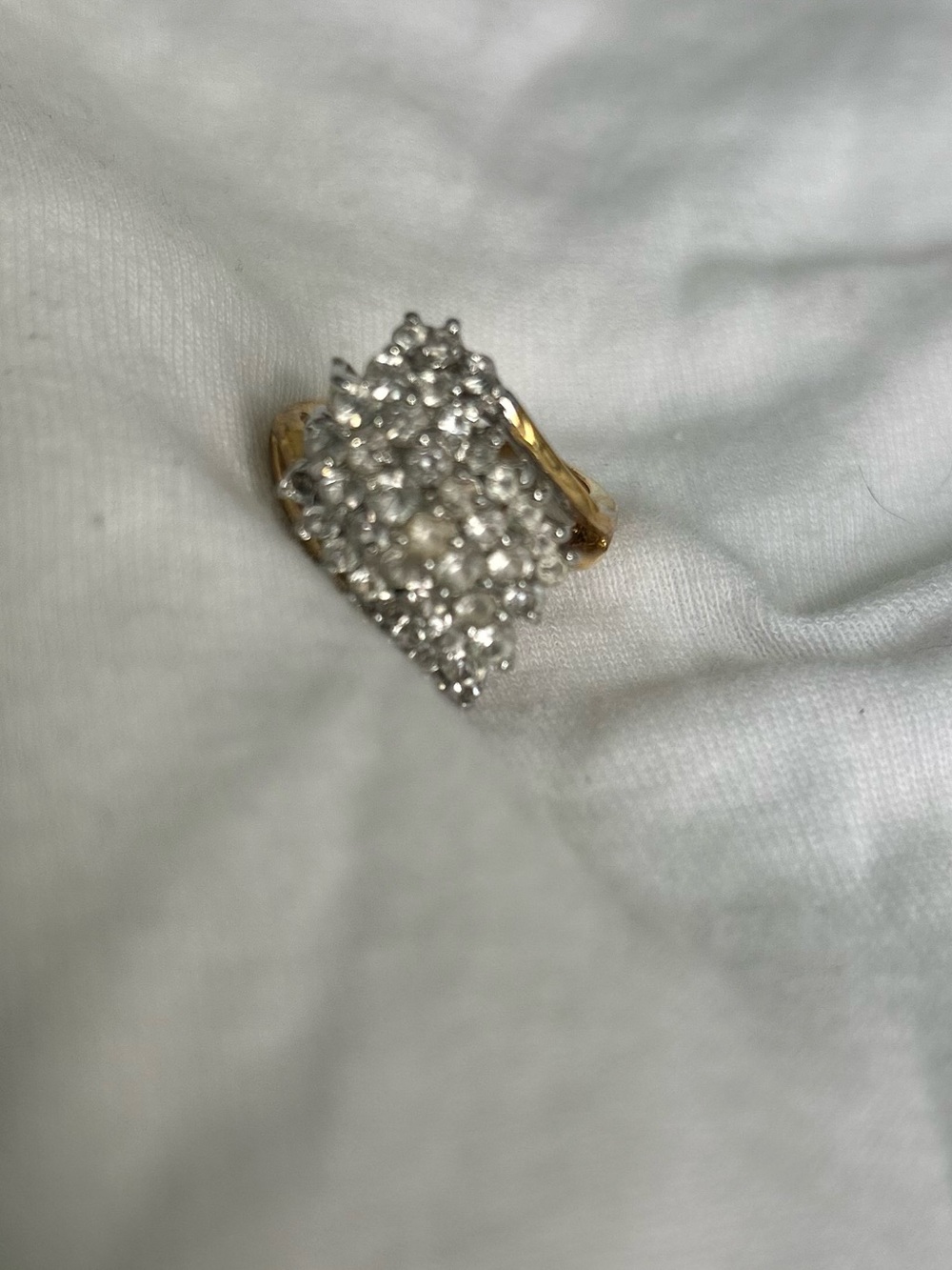 Gold-Tone Cluster Crystal Ring - Sparkling White Stones